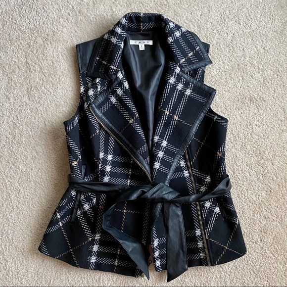 CAbi Grid Tweed Plaid Wool Blend Moto Vest S - Picture 15 of 15